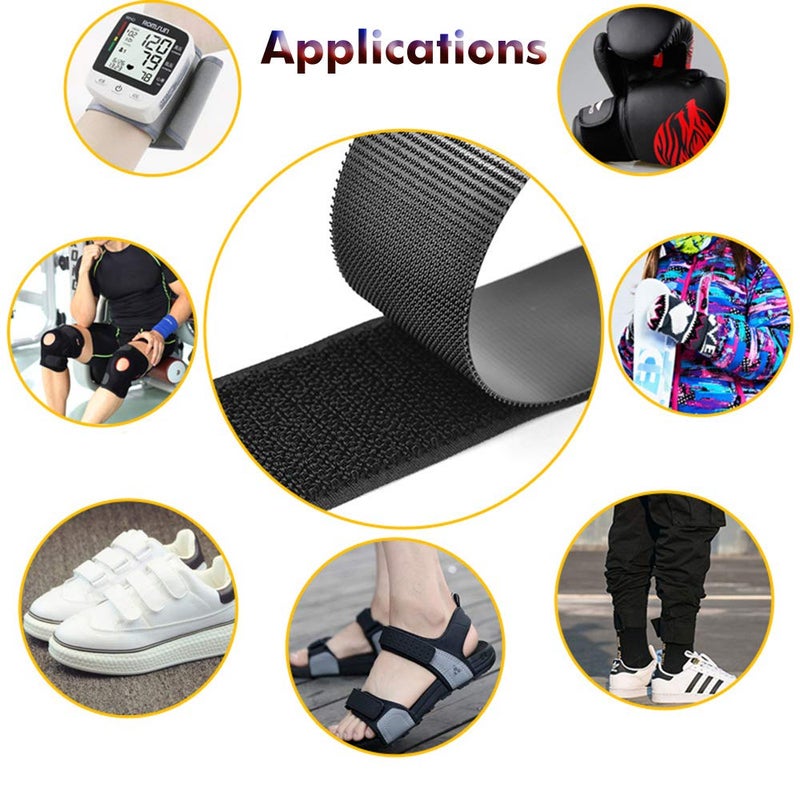 LLPT Sew On Hook and Loop Tape Extra Industrial Strength Nylon Fabric 1 Inch x 33 Feet Each Roll No Adhesive Hook Loop Strip for Sewing on DIY Cloth Shoe Curtain Bag Sport Gears Color Black (NHTB33) - Image 3